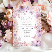 Invitation Bébé en Fleur Baby shower Papillon Floral Purple