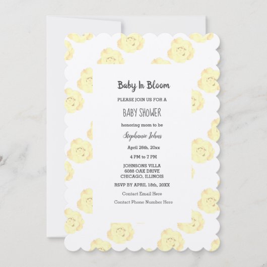 Invitation Bébé en fleur Baby shower Rose Floral Grey Argent (Devant)
