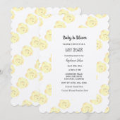 Invitation Bébé en fleur Baby shower Rose Floral Grey Argent (Devant / Derrière)