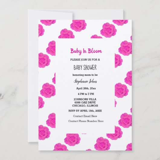 Invitation Bébé En Fleur Baby shower Rose Floral Roses Argent (Devant)