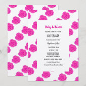 Invitation Bébé En Fleur Baby shower Rose Floral Roses Argent (Devant / Derrière)