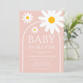 Invitation Bébé en fleur Baby shower rose marguerite (Debout devant)