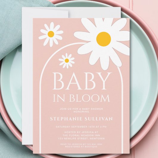 Invitation Bébé en fleur Baby shower rose marguerite