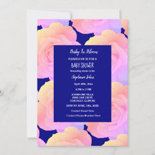 Invitation Bébé En Fleur Baby shower Rose Rose Floral Bleu