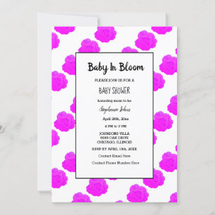 Invitation Bébé En Fleur Baby shower rose violet Fille mignon
