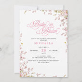 Invitation Bébé en fleur Baby shower rustique aquarelle Feuil (Devant)