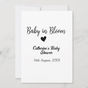 Invitation Bébé en fleur baby shower simple coeur noir date