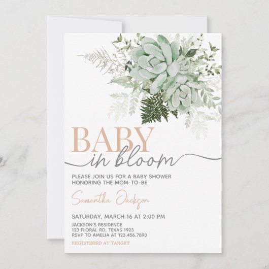 Invitation Bébé en fleur Baby shower Succulent (Devant)