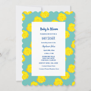 Invitation Bébé en fleur Baby shower Turquoise Roses Jaunes F