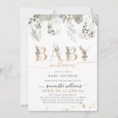 Invitation Bébé en fleur Baby shower vert & or (Devant)