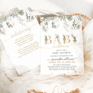 Invitation Bébé en fleur Baby shower vert & or