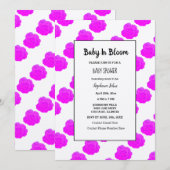 Invitation Bébé En Fleur Baby shower Violet rose Kraft mou (Devant / Derrière)