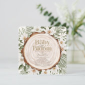 Invitation Bébé en Fleur Blanc Floral Bois Baby shower de sou (Debout devant)