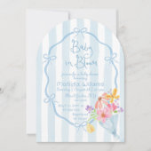 Invitation Bébé en Fleur Bleu blanc et Baby shower rose (Devant)