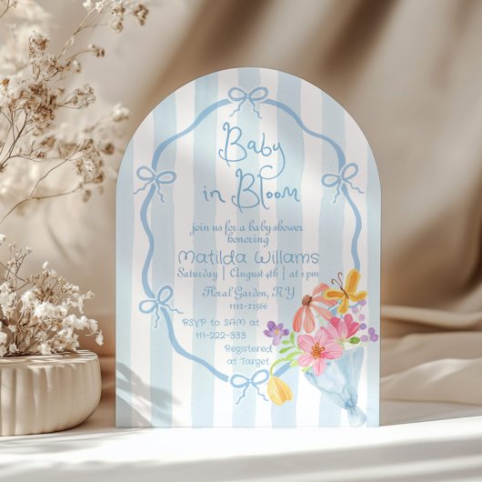 Invitation Bébé en Fleur Bleu blanc et Baby shower rose