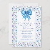 Invitation Bébé en Fleur Bleu Bow Baby shower Floral (Devant)