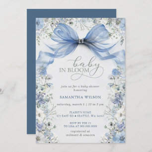 Invitation Bébé en Fleur Bleu Bow Floral Boy Baby shower