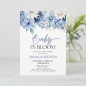 Invitation Bébé En Fleur Bleu Dusty Baby shower Floral (Debout devant)