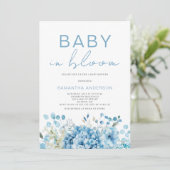 Invitation Bébé En Fleur Bleu Floral Baby shower Garçon (Debout devant)