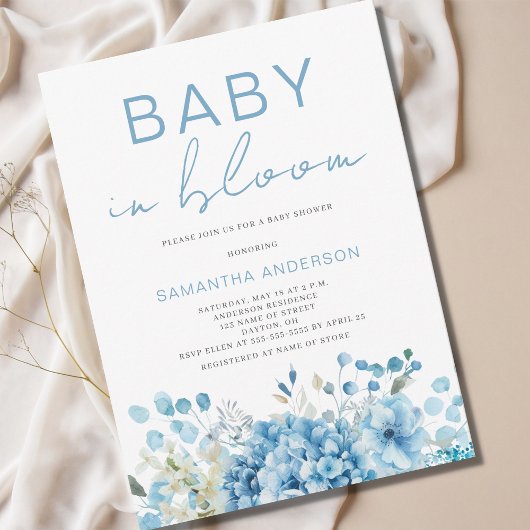 Invitation Bébé En Fleur Bleu Floral Baby shower Garçon