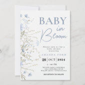 Invitation Bébé en Fleur bleu Floral Fleur sauvage Baby showe (Devant)