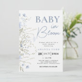 Invitation Bébé en Fleur bleu Floral Fleur sauvage Baby showe (Debout devant)