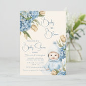 Invitation Bébé en Fleur Bleu Garçon bébé (Debout devant)