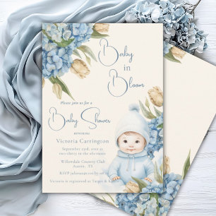 Invitation Bébé en Fleur Bleu Garçon bébé