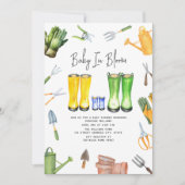 Invitation Bébé En Fleur Bleu Pluie Bottes Jardinage (Devant)