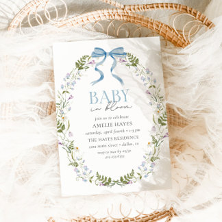 Invitation Bébé en Fleur Bleu Ressort Baby shower de la boue