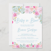 Invitation Bébé en Fleur bleu rose Pêche Baby shower floral (Devant)