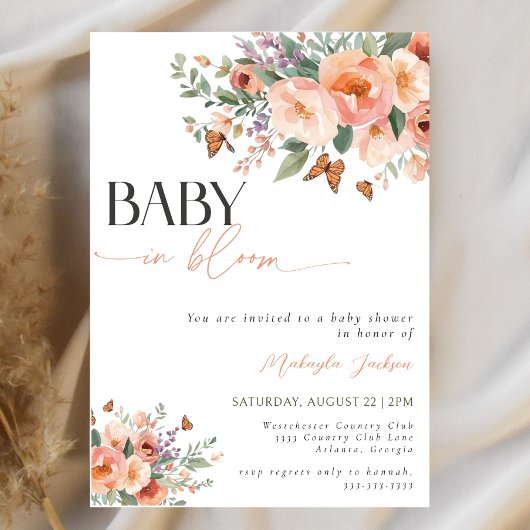 Invitation Bébé en Fleur Boho Aquarelle Fleur sauvage douche