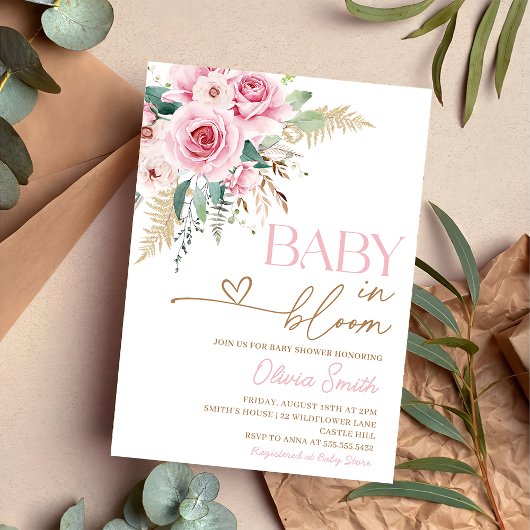Invitation Bébé En Fleur Boho Blush Baby shower Floral Rose