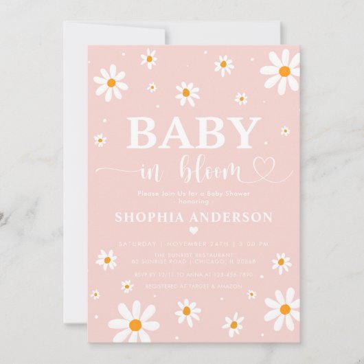 Invitation Bébé En Fleur Boho Blush Daisy Floral Girl Douche (Devant)