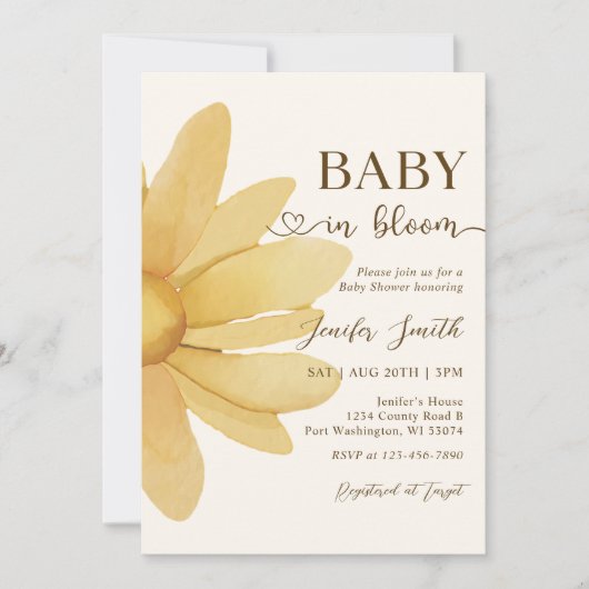 Invitation Bébé En Fleur Boho Daisy Floral Fille Douche (Devant)