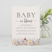 Invitation Bébé en Fleur Boho Fleur sauvage Baby shower beige (Debout devant)