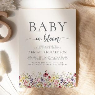 Invitation Bébé en Fleur Boho Fleur sauvage Baby shower beige
