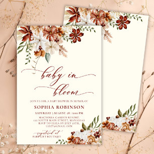 Invitation Bébé en Fleur Boho Fleur sauvage Baby shower beige
