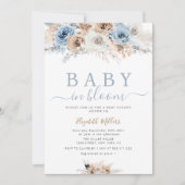 Invitation bébé en fleur boho floral bleu poussiéreux baby sh (Devant)