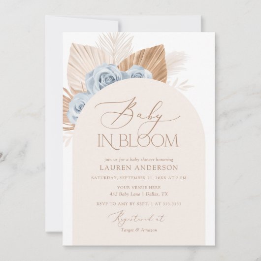 Invitation Bébé en Fleur Boho Pampas Baby shower Garçon en he (Devant)