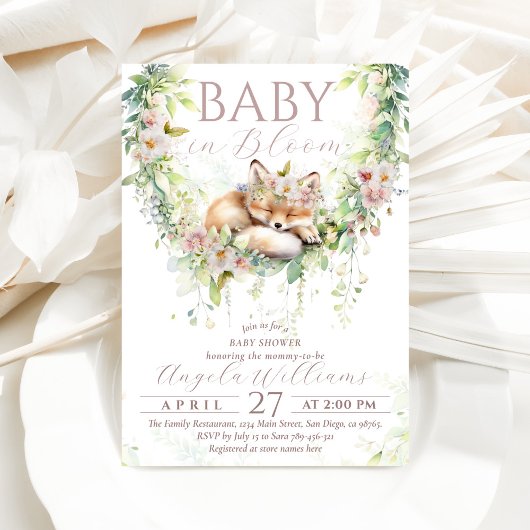 Invitation Bébé en Fleur Bois Floral Bébé Fille Douche