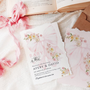 Invitation Bébé en Fleur Bow Printemps Jardin Fille Baby show