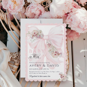 Invitation Bébé en Fleur Bow Printemps Jardin Fille Baby show