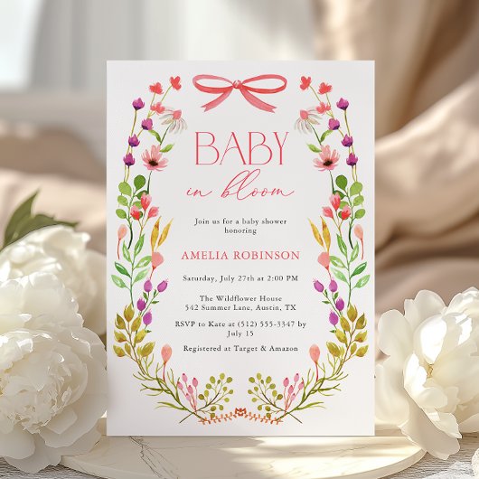 Invitation Bébé en Fleur Bow rose Baby shower de jardin fleur