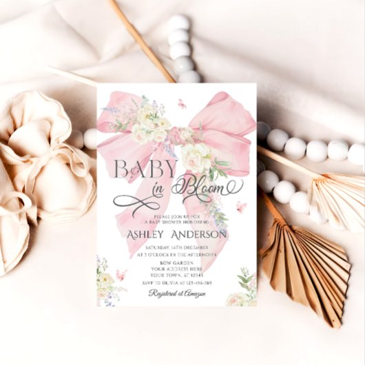 Invitation Bébé En Fleur Bow Rose & Baby shower Floral