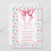 Invitation Bébé en Fleur Bow rose Baby shower Floral Fille (Devant)