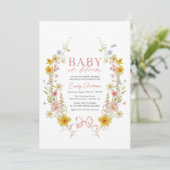 Invitation Bébé en Fleur Bow rose Floral Fleur sauvage douche (Debout devant)