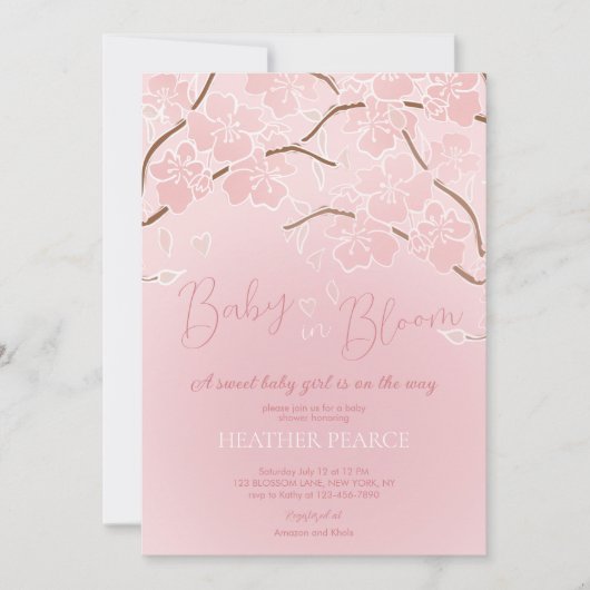 Invitation Bébé En Fleur Cerisier Fleur Douche (Devant)