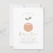 Invitation Bébé En Fleur Coeur Plante Pot Baby shower Or (Devant)