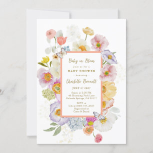 Invitation Bébé En Fleur Corail & Pêche Baby shower Floral